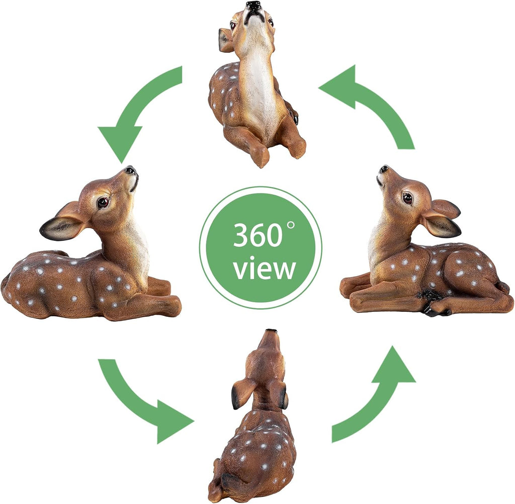 Deer Garden Statue, Outdoor Decorative Sculpture Brown with White Spots, 8.2 x 9.45 x 5.1 inches Yard Lawn Decor Deep