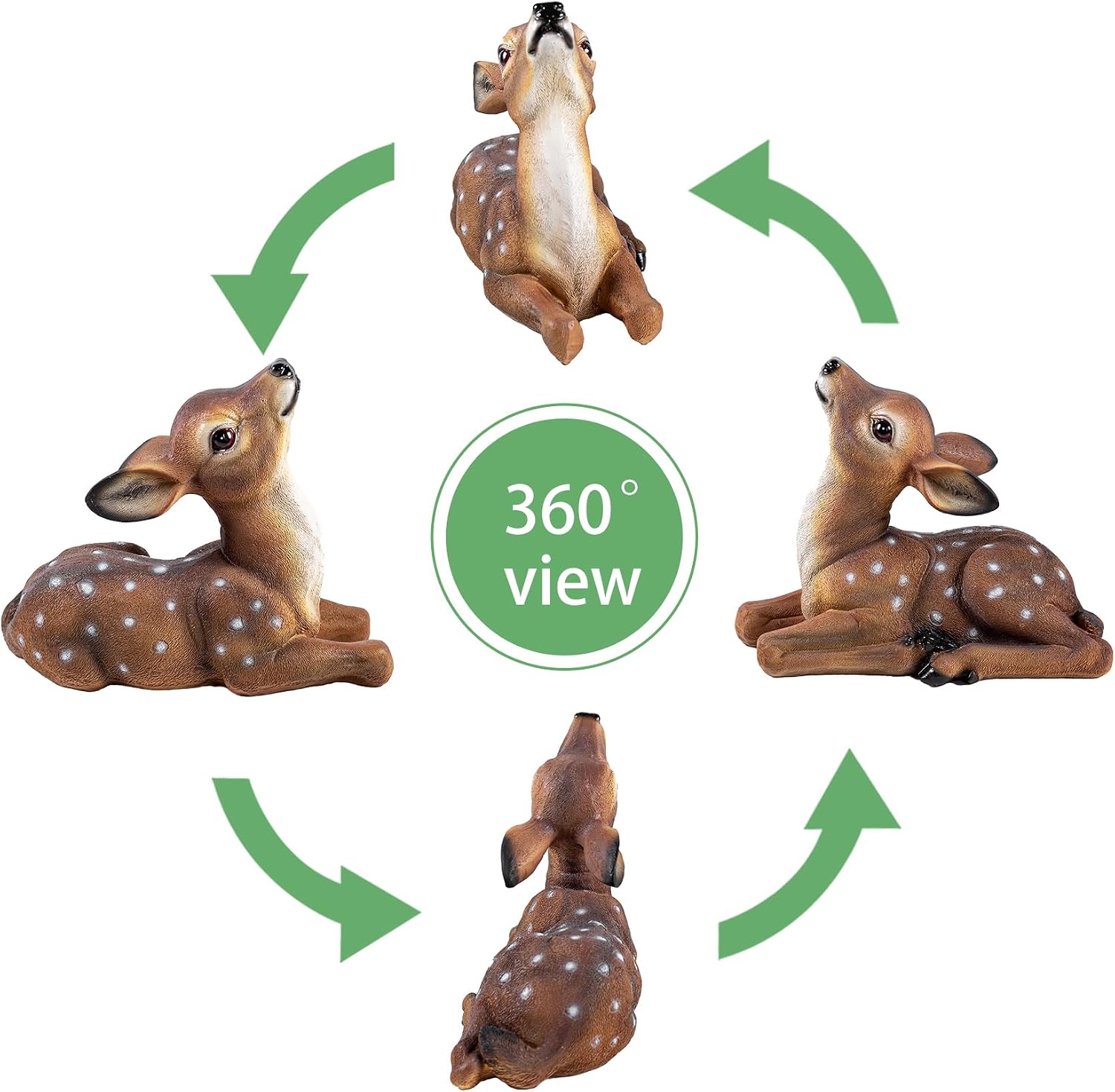 Deer Garden Statue, Outdoor Decorative Sculpture Brown with White Spots, 8.2 x 9.45 x 5.1 inches Yard Lawn Decor Deep