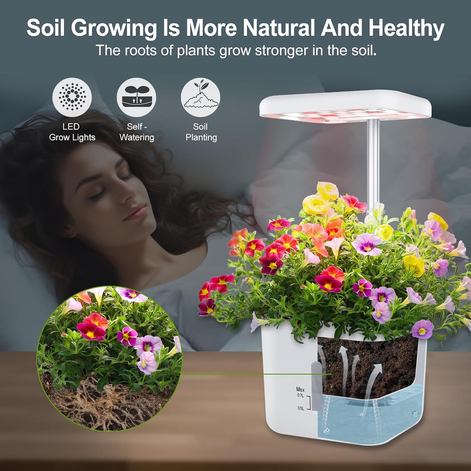 Indoor Garden Planter Growing Systems Soil plant pot indoor Small Smart Soil Gardening System with 17 Watts LED Grow