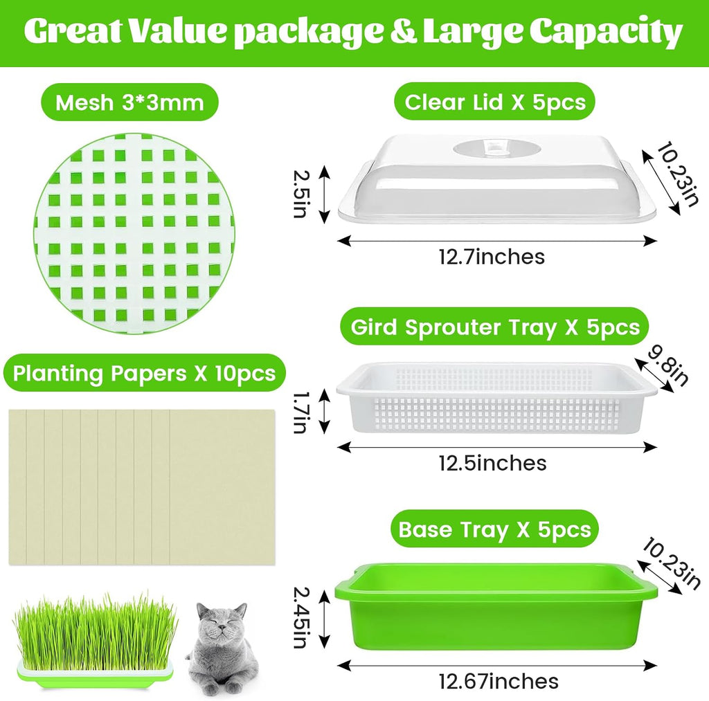 5 Pack Seed Sprouter Trays with Lids- Soil-Free Cultivation Germination Tray, BPA Free Micro Greens Growing Trays Seed