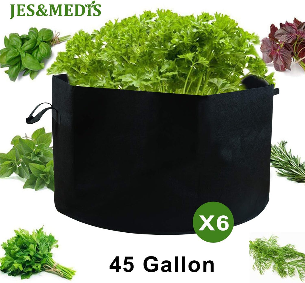 JES&MEDIS 6-Pack 45 Gallon Plant Grow Bags Thick Aeration Non Woven Fabric Flower Vegetable Pots with Handles Garden