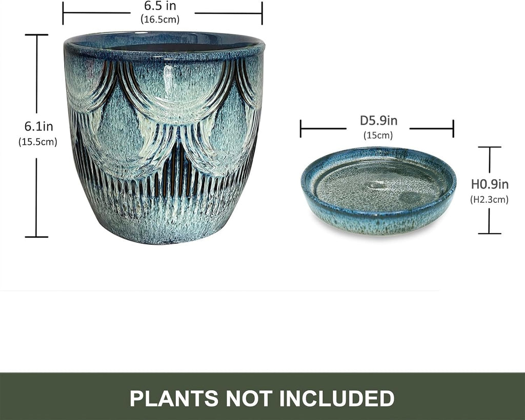 Plant Pots Indoor, Ceramic Planter, 6in Plant Pot, Plant Pots with Drainage Holes and Saucers, Flower Pots for Indoor