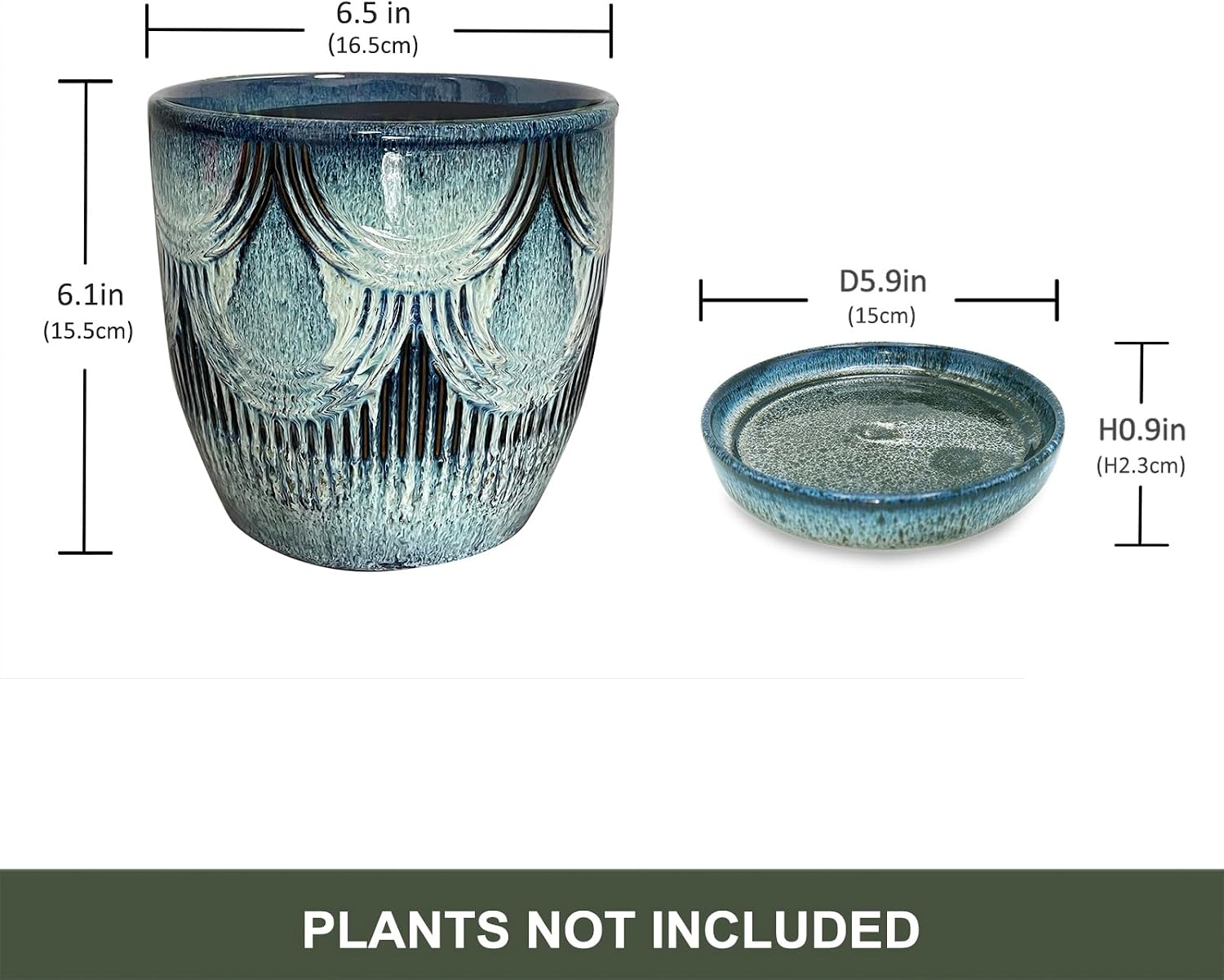 Plant Pots Indoor, Ceramic Planter, 6in Plant Pot, Plant Pots with Drainage Holes and Saucers, Flower Pots for Indoor