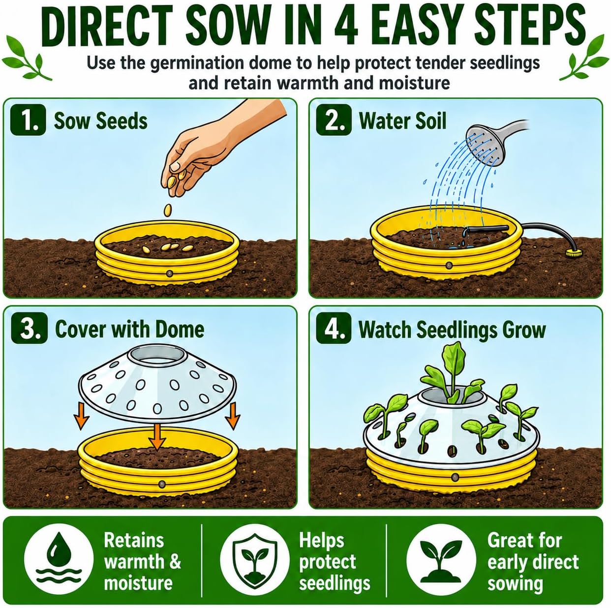 Kids Sunflower Garden Kit – Grow Your Own Sunflowers from Seeds with Greenhouse Germination Domes & Grow Rings, Non-GMO