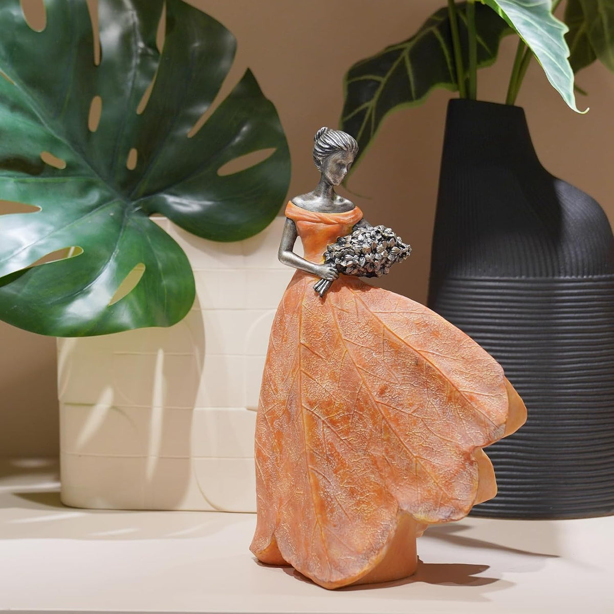 Guichifun Fairy Statue Orange Leaf Angel Girls 7.5 x 4.5 x 11.5 Inch | Resin, Fall Thanksgiving Decor, For Outside or