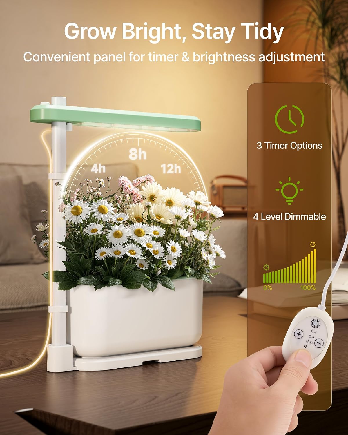 Hydroponics Growing System Kit with 3 Pods for Beginners | Full Spectrum Dimmable LED Grow Light, Adjustable Height