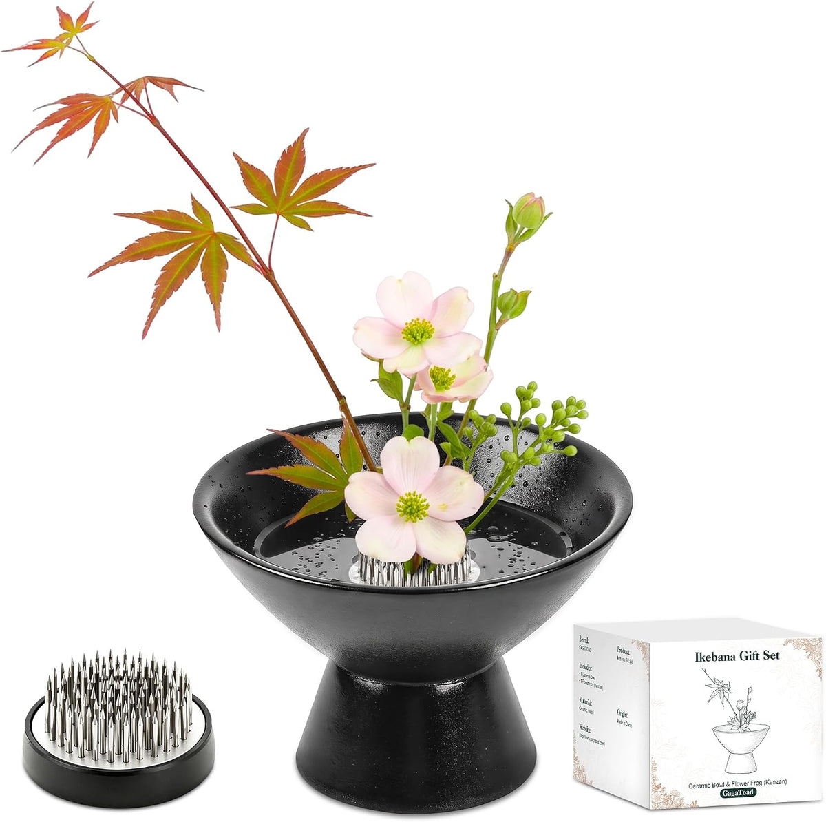Ikebana Vase Kenzan Flower Frog Bowl Vases kit Floral Arranging Gift Set
