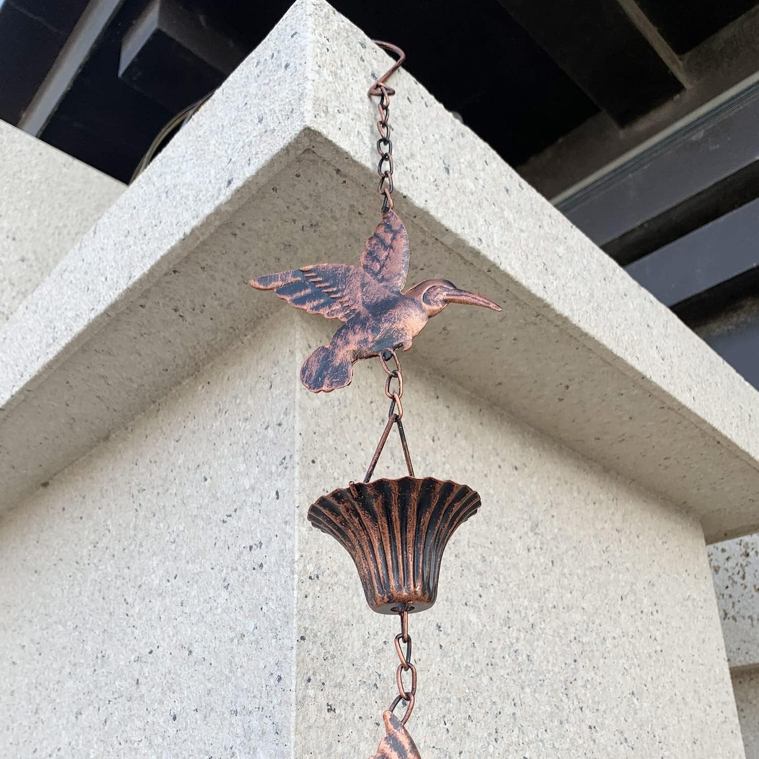 8.5FT Rain Chain, Hummingbird Rain Chains for Gutters, Antique Copper | Functional and Decorative Replacement Downspout