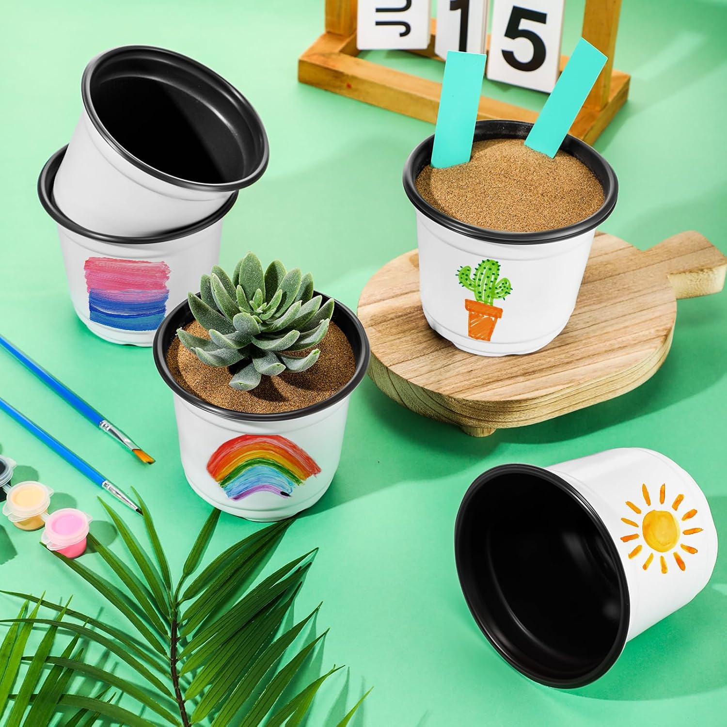 FillTouch 175 Pcs Mini Acrylic Paint Set for Gardening 50 Plastic Plant Pot Craft with Holes 25 Set Paint Strip with