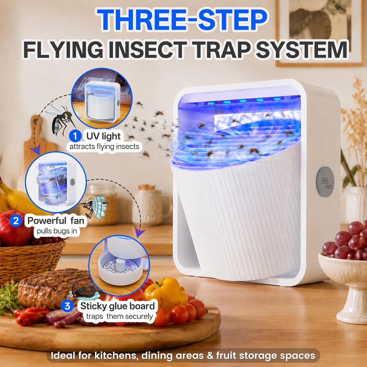 Fruit Fly Traps for Indoors, Gnat and Insects Catcher for House with UV Light, Fan Suction, Ideal for Garage, Kitchen