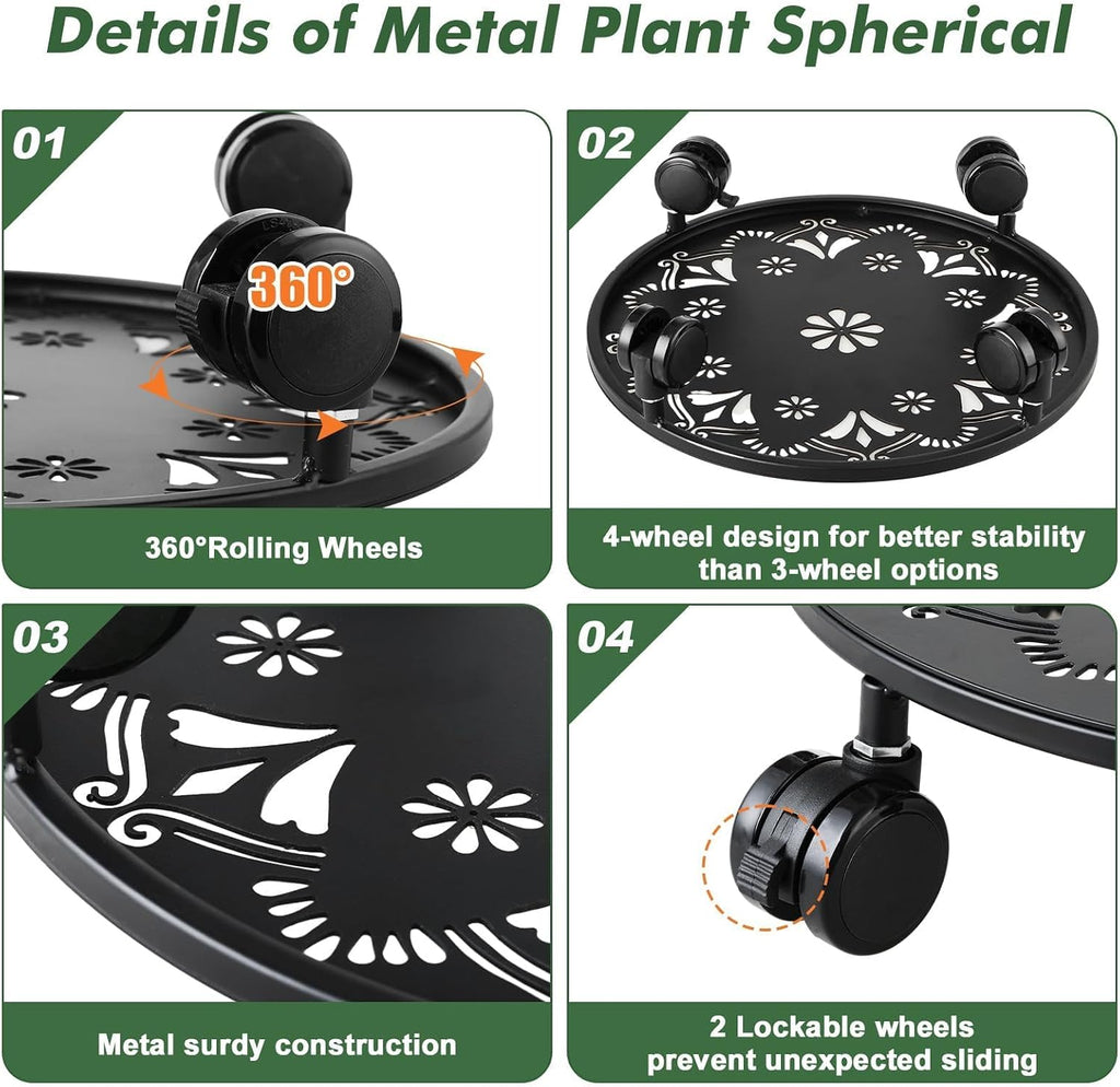 4 Pack Rolling Plant Caddy with Wheels 14 Inch, Plant Rollers with Wheels Metal Plant Caddy with Wheels Heavy Duty