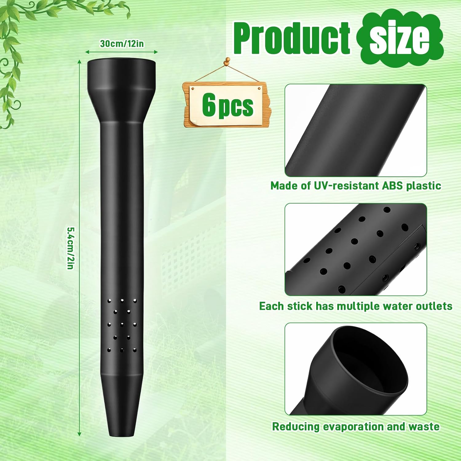 6 Pack Garden Watering Stake 12 Inch Large Uv-Protected ABS Plastic Deep Root Irrigation Spike for Trees, Flowers