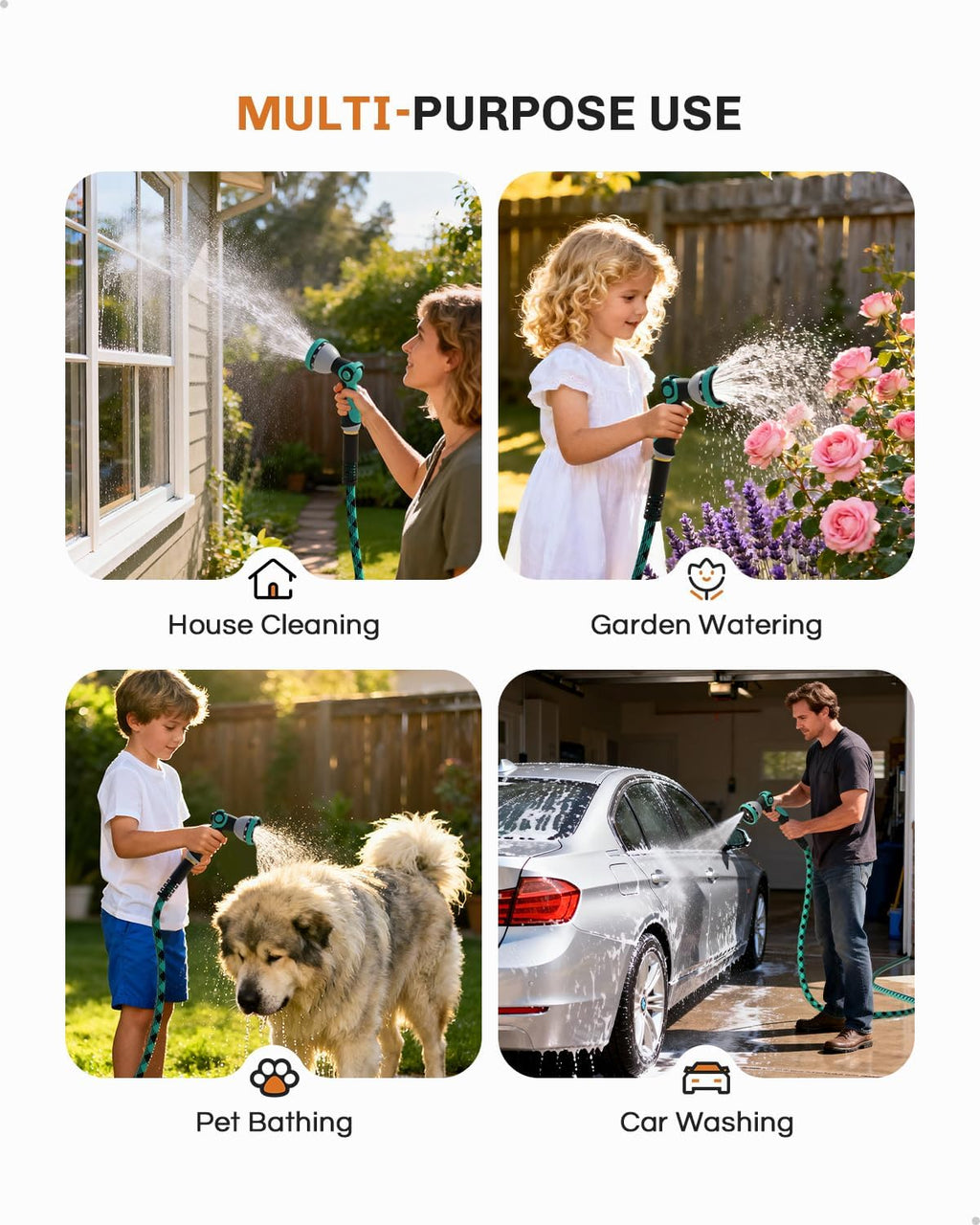 50 FT Garden Hose - Ultra-Strong 3750D, Flexible Water Hose, Lightweight Non-Expanding hose with 10 Function Sprayer