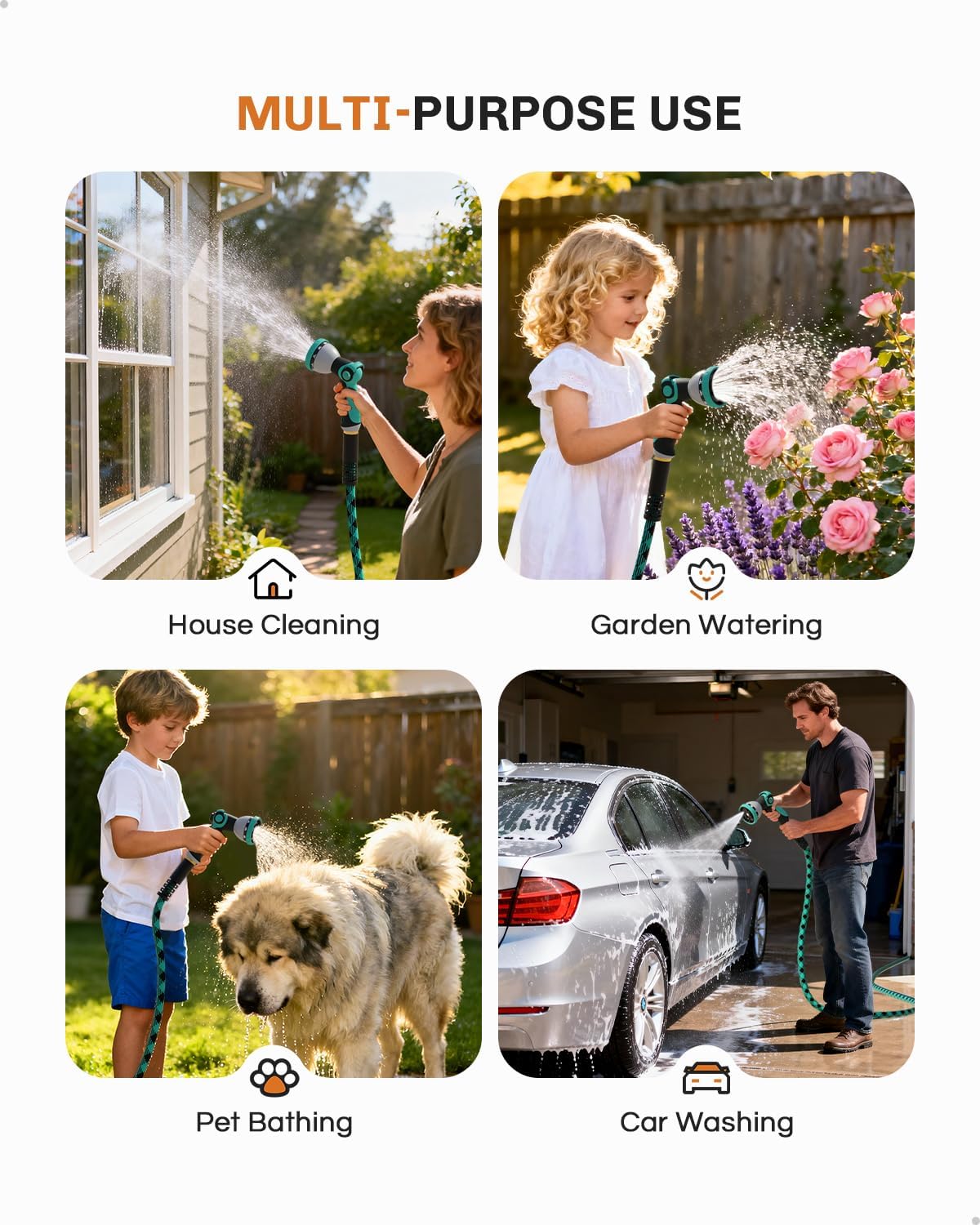 50 FT Garden Hose - Ultra-Strong 3750D, Flexible Water Hose, Lightweight Non-Expanding hose with 10 Function Sprayer