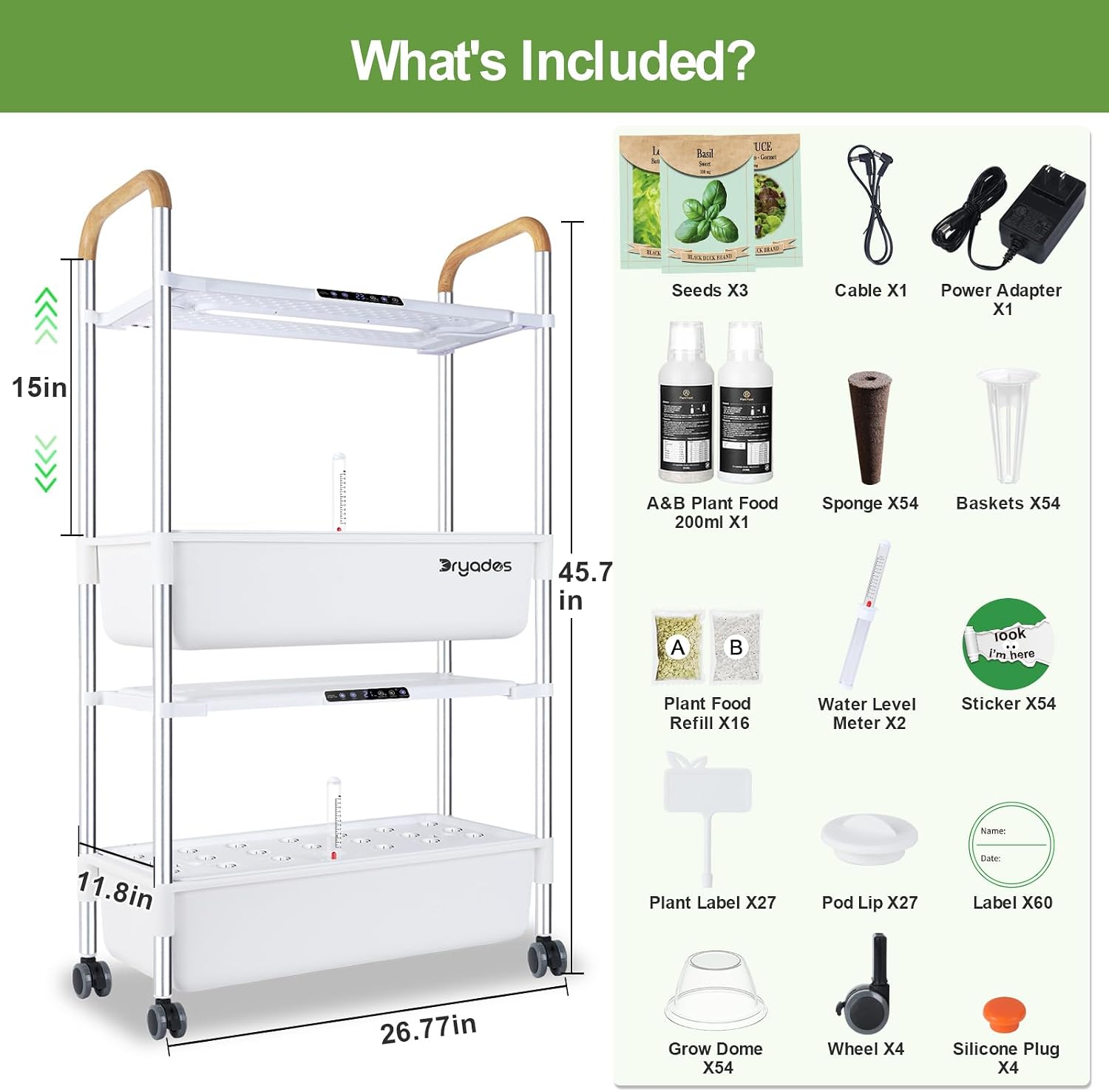 54-Pod Hydroponic Growing System, 2-Tier Indoor Garden for Herbs & Vegetables with 2×30W Full-Spectrum LED Grow Lights