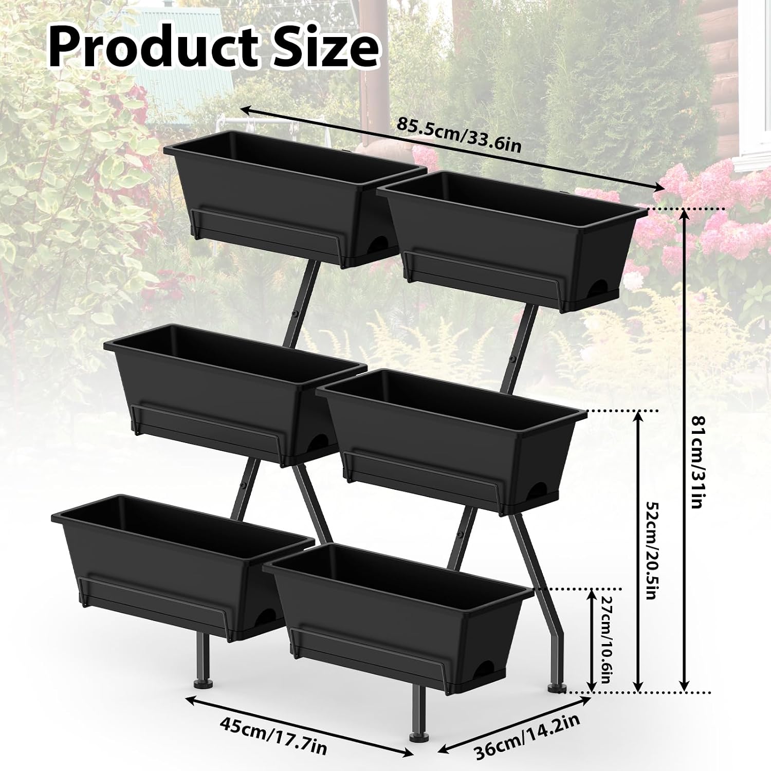 3-Tier Vertical Garden Planter with 6 Boxes, 31" Tall Raised Garden Bed | with Adjustable Feet, Suit for Herbs