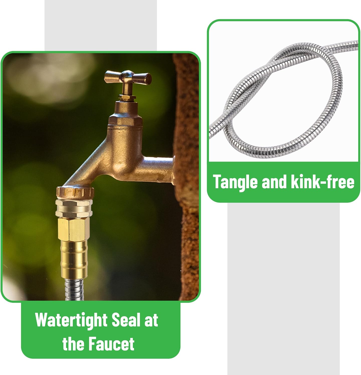 UNCO- Stainless Steel Metal Hose with 4 Function Brass Nozzle, 50 ft, No Kink, Metal Garden Hose