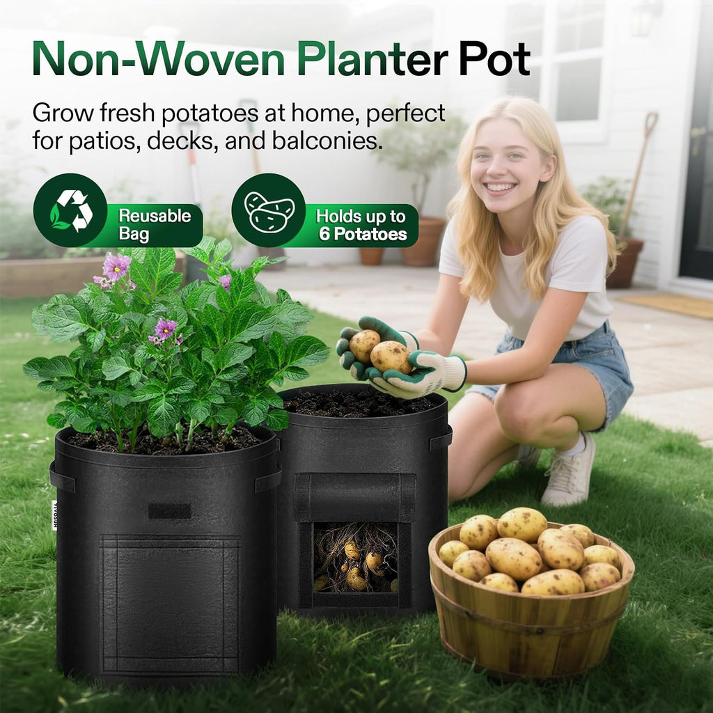 VIVOSUN 5-Pack 7 Gallon Potato Grow Bags, Roll-up Harvest Window | Easy Potato Harvesting, 300G Thick Nonwoven Fabric