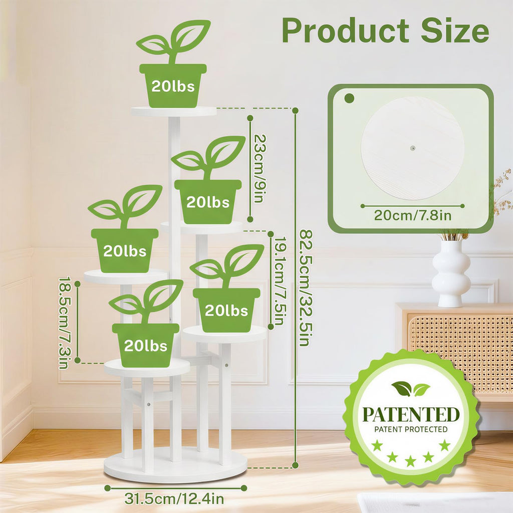 iDavosic.ly 5 Tier Wood Plant Stand Indoor Outdoor Corner Tall Shelf, White | Sturdy Tiered Orchid Display Rack