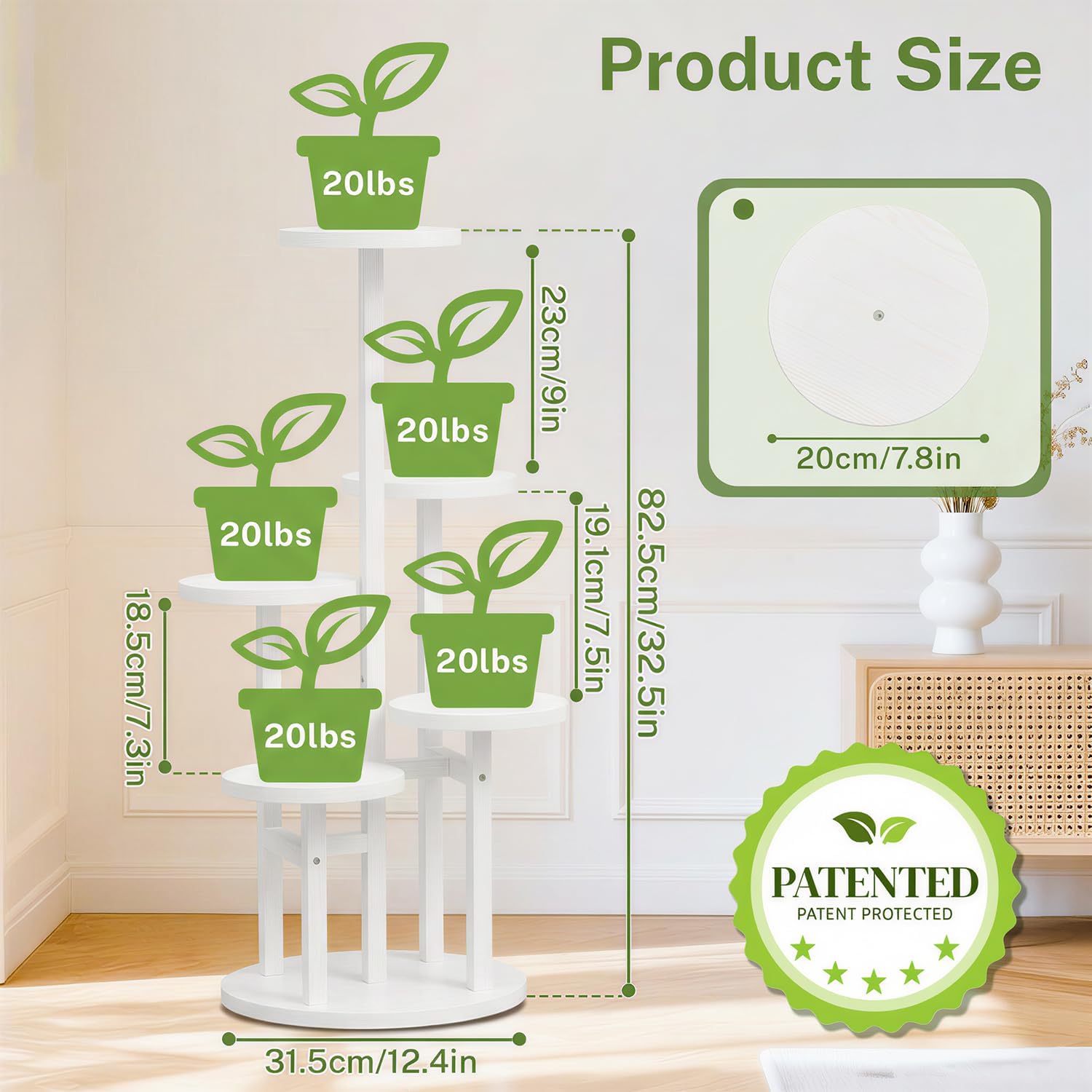iDavosic.ly 5 Tier Wood Plant Stand Indoor Outdoor Corner Tall Shelf, White | Sturdy Tiered Orchid Display Rack