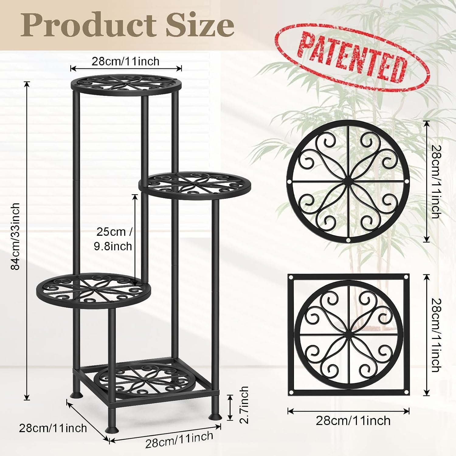 4 Tier Plant Stand Indoor Outdoor, Tall Metal Corner Flower Shelf Holder for Multiple Plants, Space-Saving Rustproof
