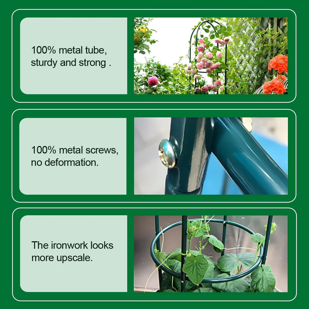 Tower Obelisk Garden Trellis 100% Metal 6.3 Feet Tall Plant Support for Climbing Vines and Flowers Stands,Black Green