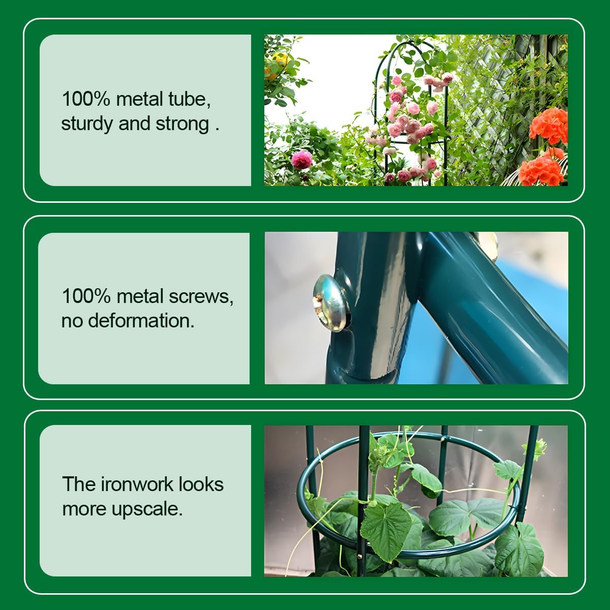 Tower Obelisk Garden Trellis 100% Metal 6.3 Feet Tall Plant Support for Climbing Vines and Flowers Stands,Black Green