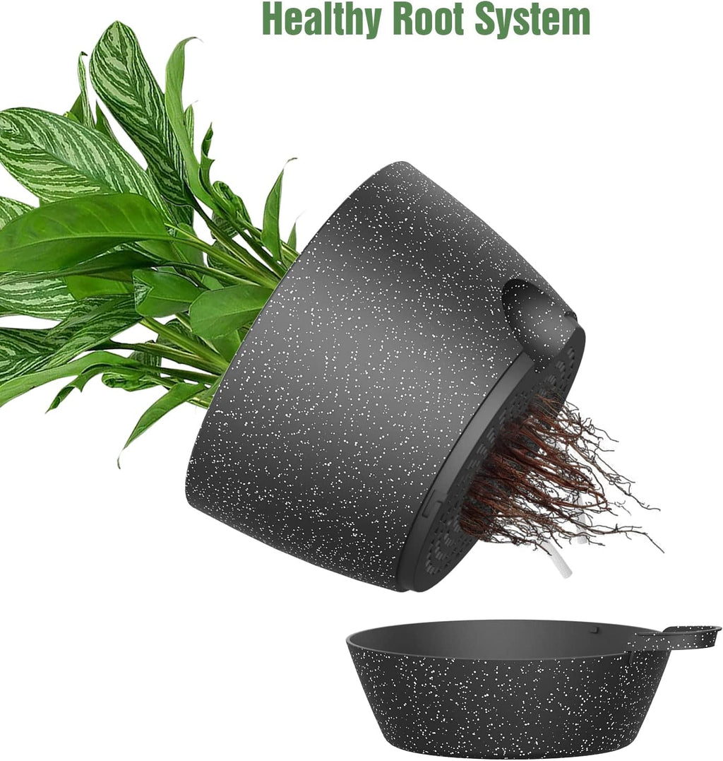 WOUSIWER 10 inch Self Watering Planters, 2 Pack Large Plastic Plant Pots with Deep Reservior and High Drainage Holes