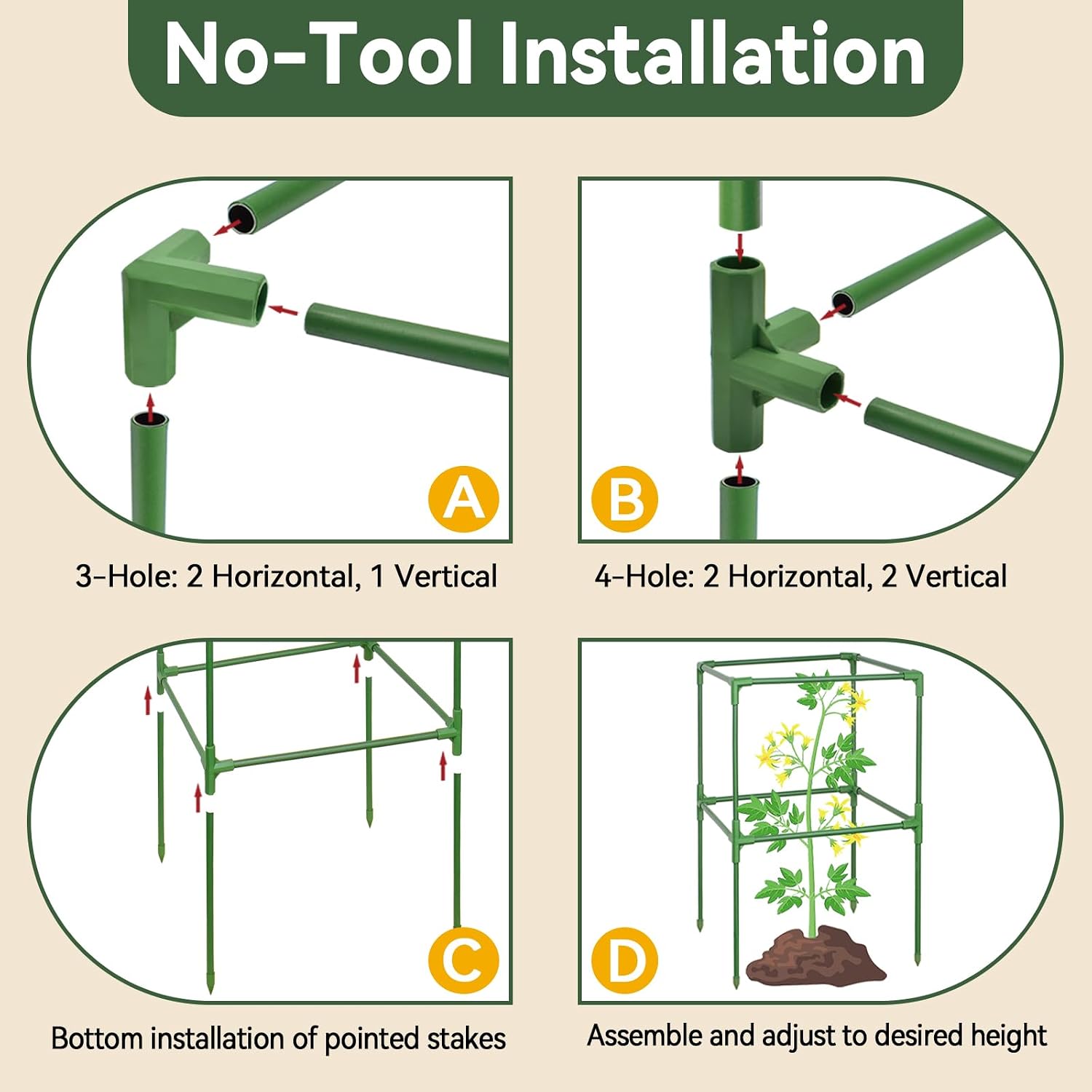 4 Pack 45" Tomato Cages for Garden, Heavy Duty Adjustable Plant Support | For Climbing Plants and Vegetables