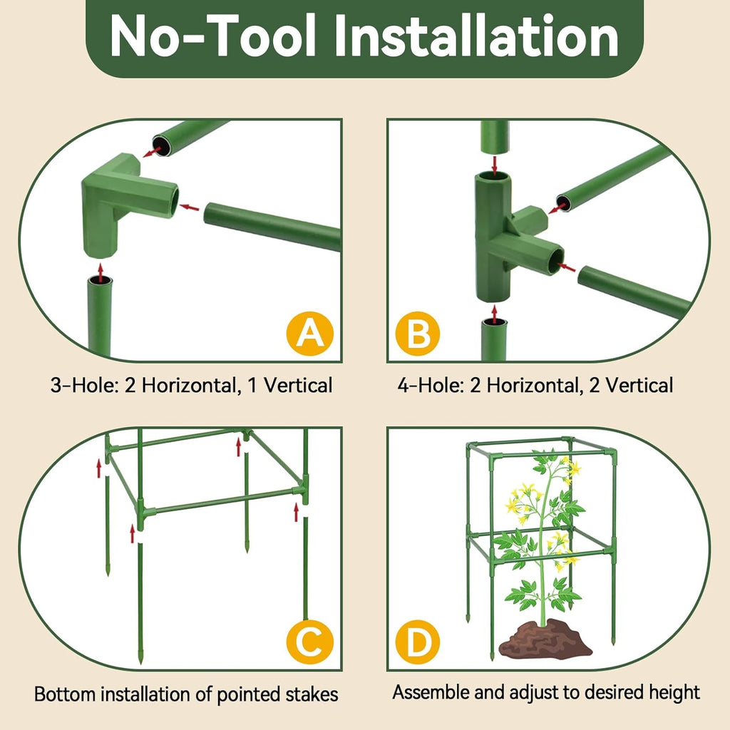 4 Pack 60" Tomato Cages for Garden, Heavy Duty Adjustable Plant Support | For Climbing Plants and Vegetables