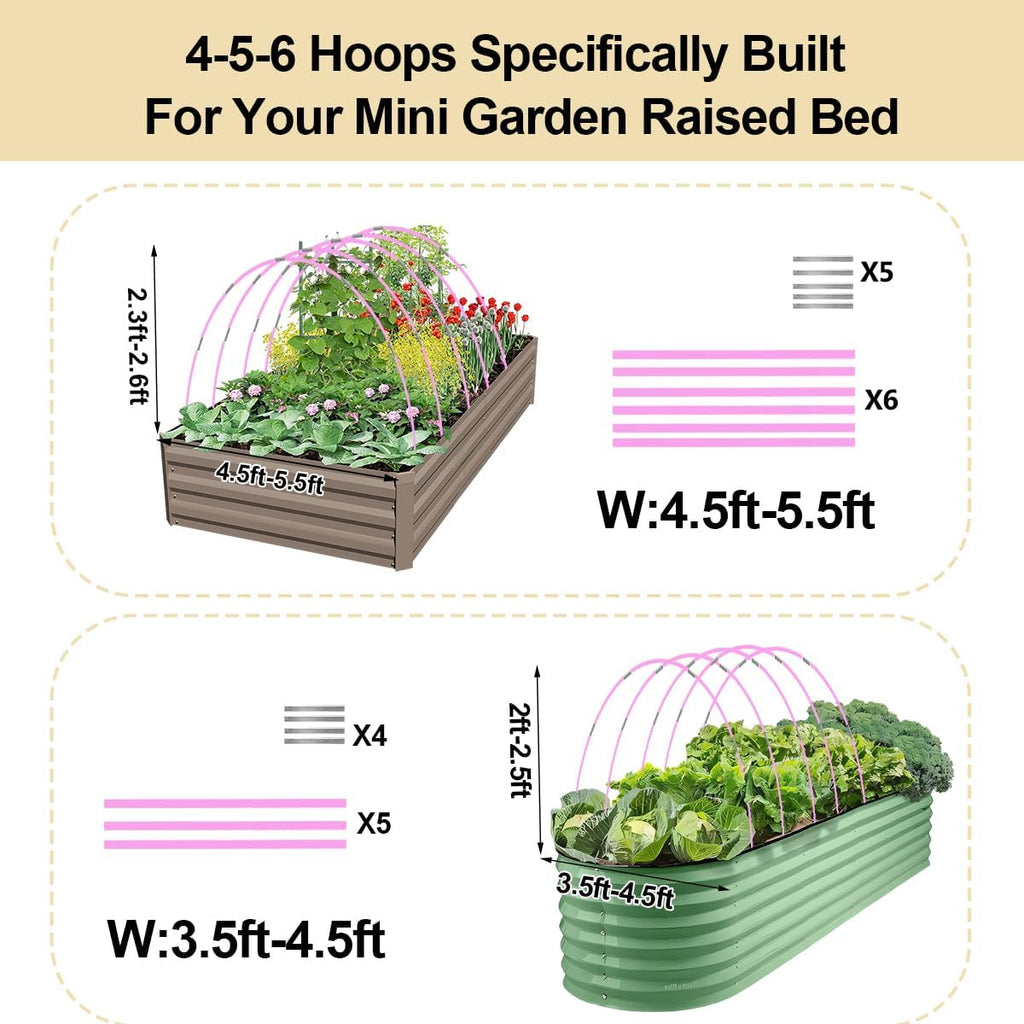 Garden Hoops with Mesh Netting, Sunwuk Pink Greenhouse Hoops for 2.5-5.5ft Wide Raised Beds, Small Garden Tunnel Hoops