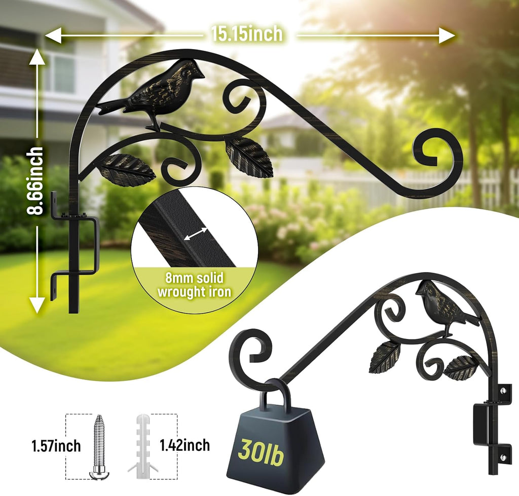 Plant Hangers Outdoor, 4 Pack 15.15 inch Swivel Plant Hangers Indoor Wall Mount Sturdy Wrought Iron Plant Wall Hanger