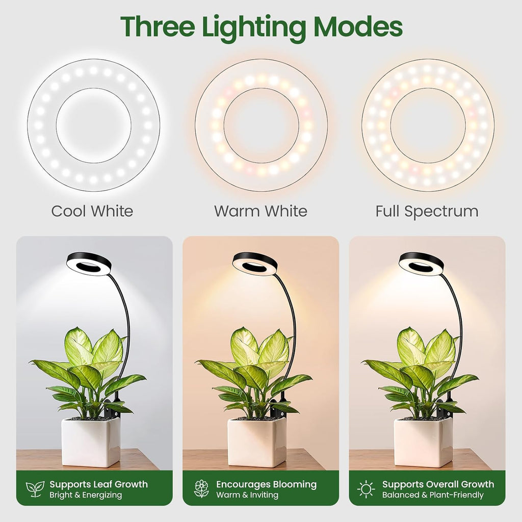 LORDEM Grow Lights for Indoor Plants, 2 in 1 Full Spectrum Plant Light with 360° Gooseneck, 48 LEDs, Auto Timer