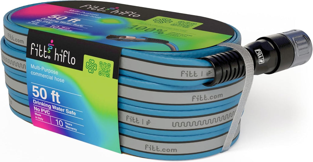 FITT HiFlo Water Hose 50ft, Multipurpose Flat Garden Hose, Easy to Use and Long-lasting Performance, Grey