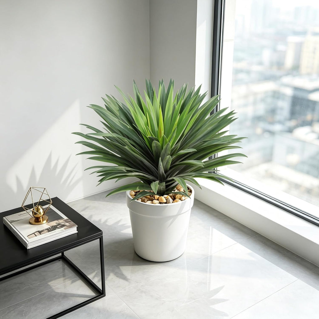 Artificial Agave Plant 30 Inches Wide Large Faux Agave Plant with 126 Realistic Leaves in Pot Fake Greenery Plants for