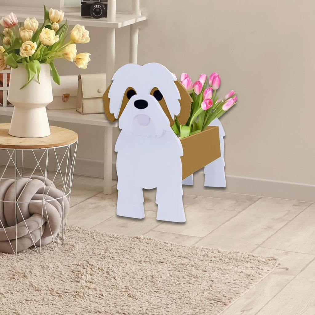 Brown Shih Tzu Dog Planter Pots, Animal Shaped Flower Pot | Cute Plant Gift for Women and Pet Lovers, Indoor Outdoor