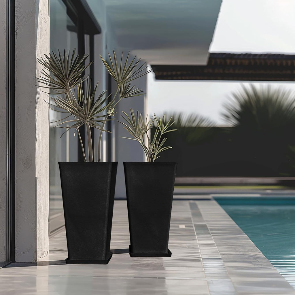 LA JOLIE MUSE Tall Outdoor Planters Set of 2, 26 Inch Large Tapered Planter | Tall Black Rectangular Planters with
