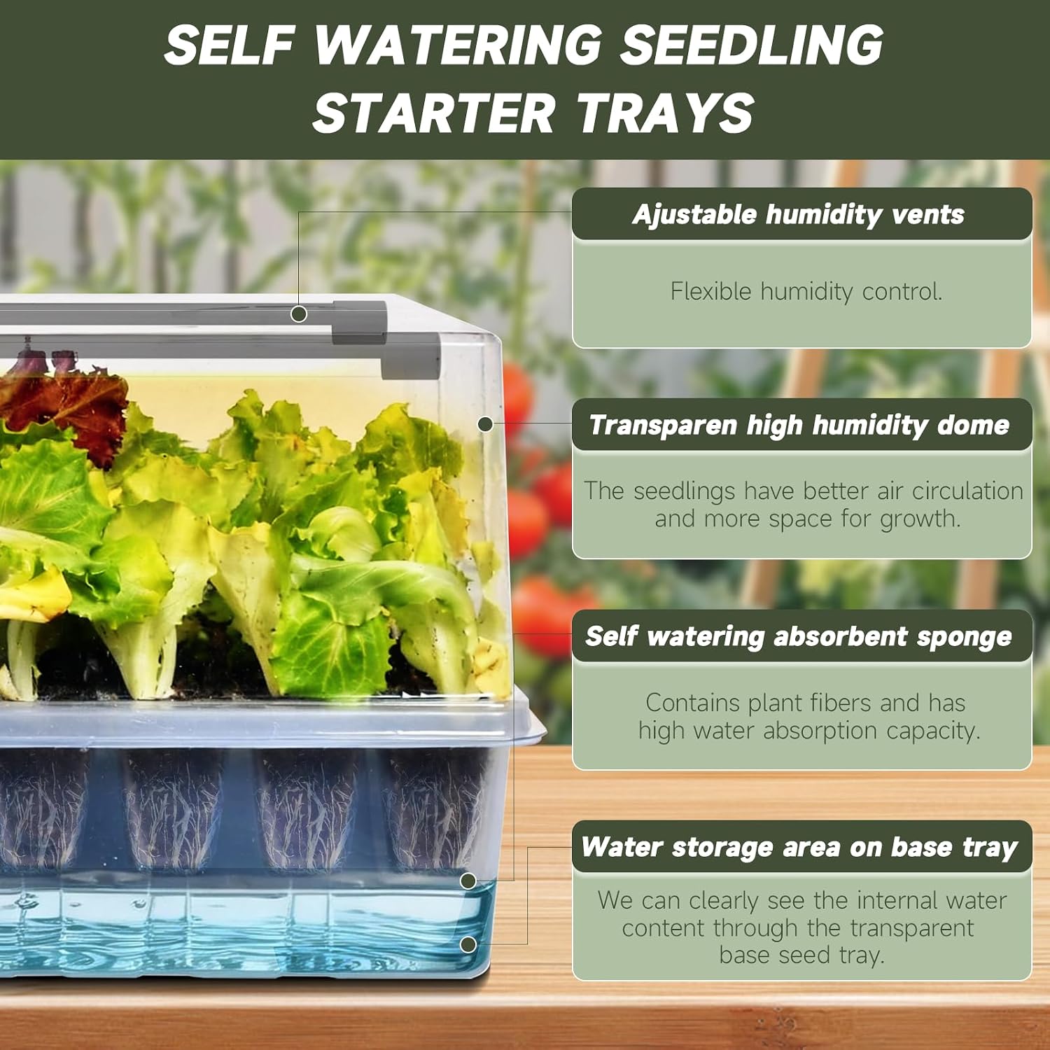 Adawook Self-Watering Seed Starter Tray with Grow Lights, Seed Starter Kit, Full Spectrum Grow Light for Seed Starting