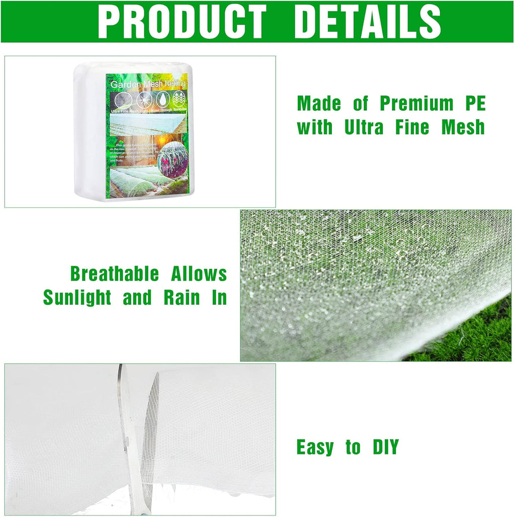 Woanger 10 X 100 Ft White Garden Bug Netting Ultra Fine Mesh for Plants | Insect Bird Barrier Protecting Raised Bed