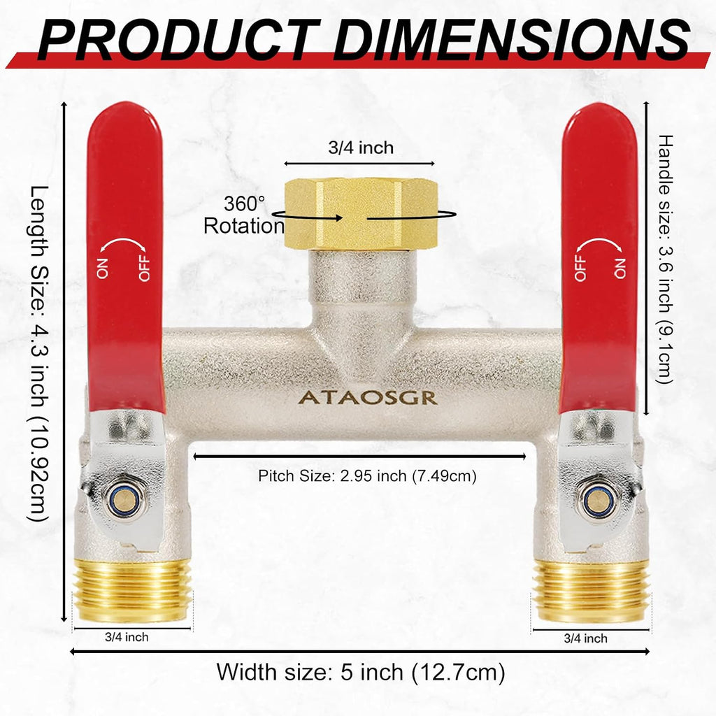 Garden Hose Splitter, 2 Way Heavy Duty Outdoor Faucet Splitter, Extra Long Handles High Flow Hose Adapter,with Shutoff