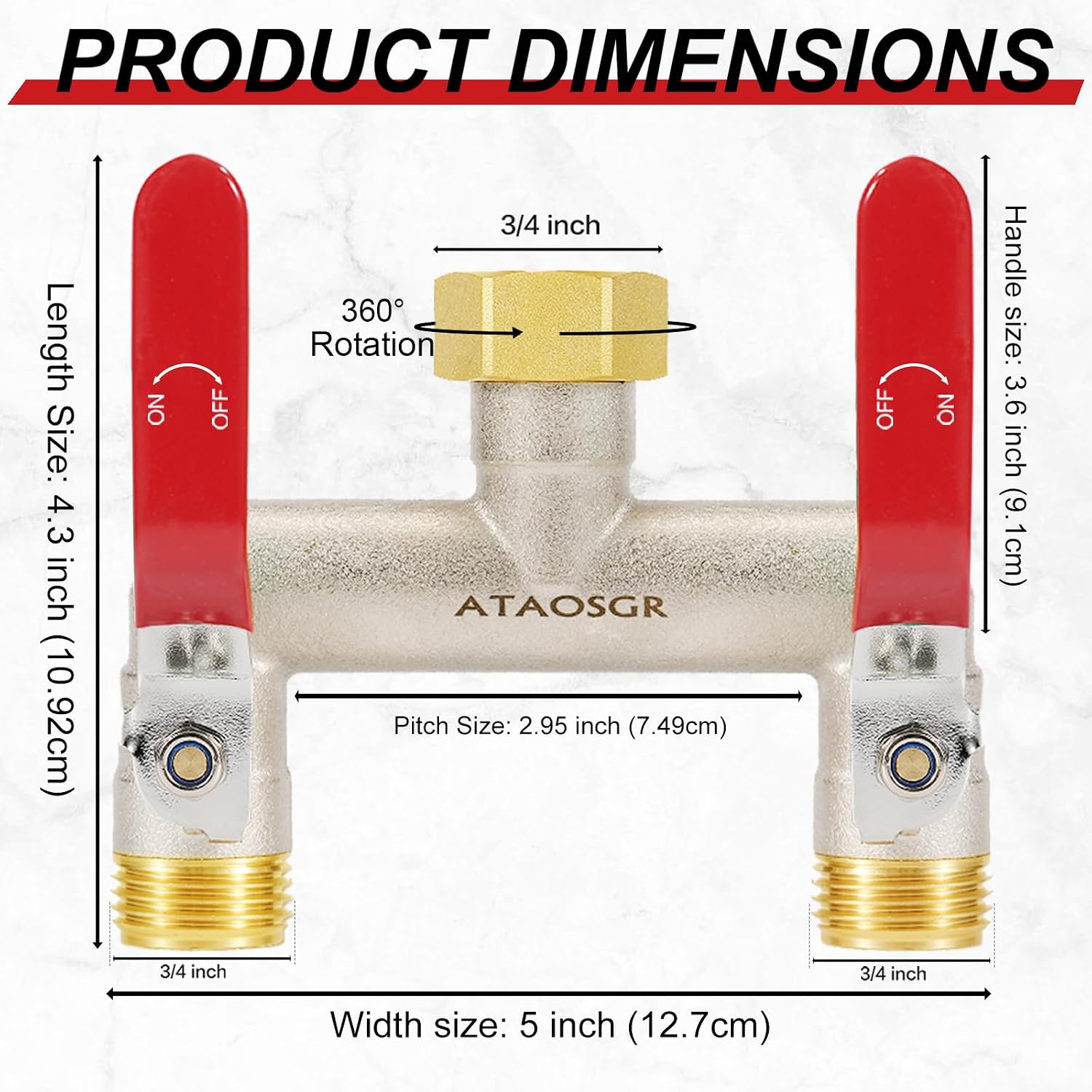 Garden Hose Splitter, 2 Way Heavy Duty Outdoor Faucet Splitter, Extra Long Handles High Flow Hose Adapter,with Shutoff