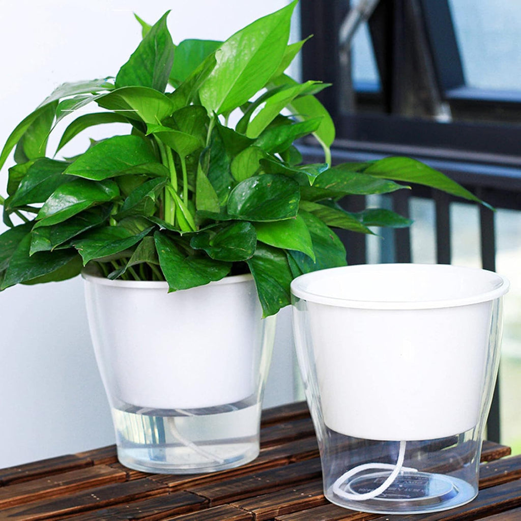 ZOOFOX 4 Pack Self Watering Pots for Indoor Plants, 7 Inch Large Clear Plastic Automatic-Watering Plant Pot, Modern