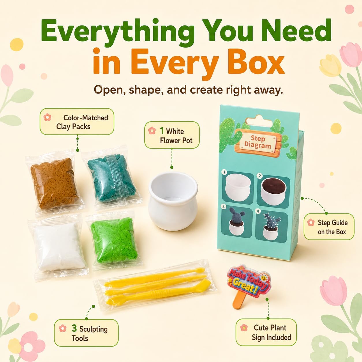 Air Dry Clay Kit for Kids, 12 Plants Modeling Magic Clay Sculpting Tools | Ultra-Light & Soft, Safe and Non-Sticky, DIY