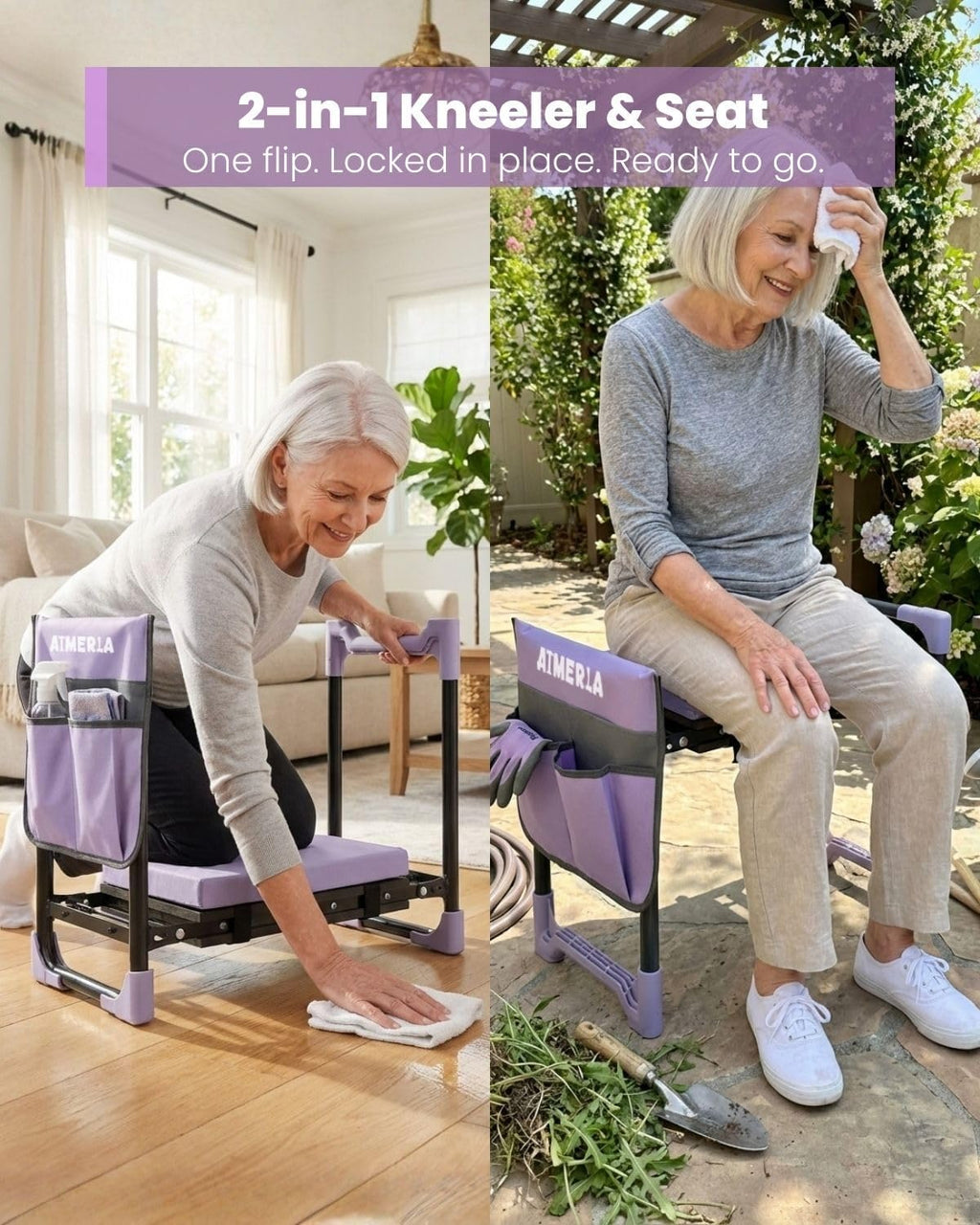 K7 Foldable Garden Kneeler Seat, Upgraded Anti-Slip Base, 350LBS Capacity, 10.2" Wide EVA Pad & Detachable Cloud