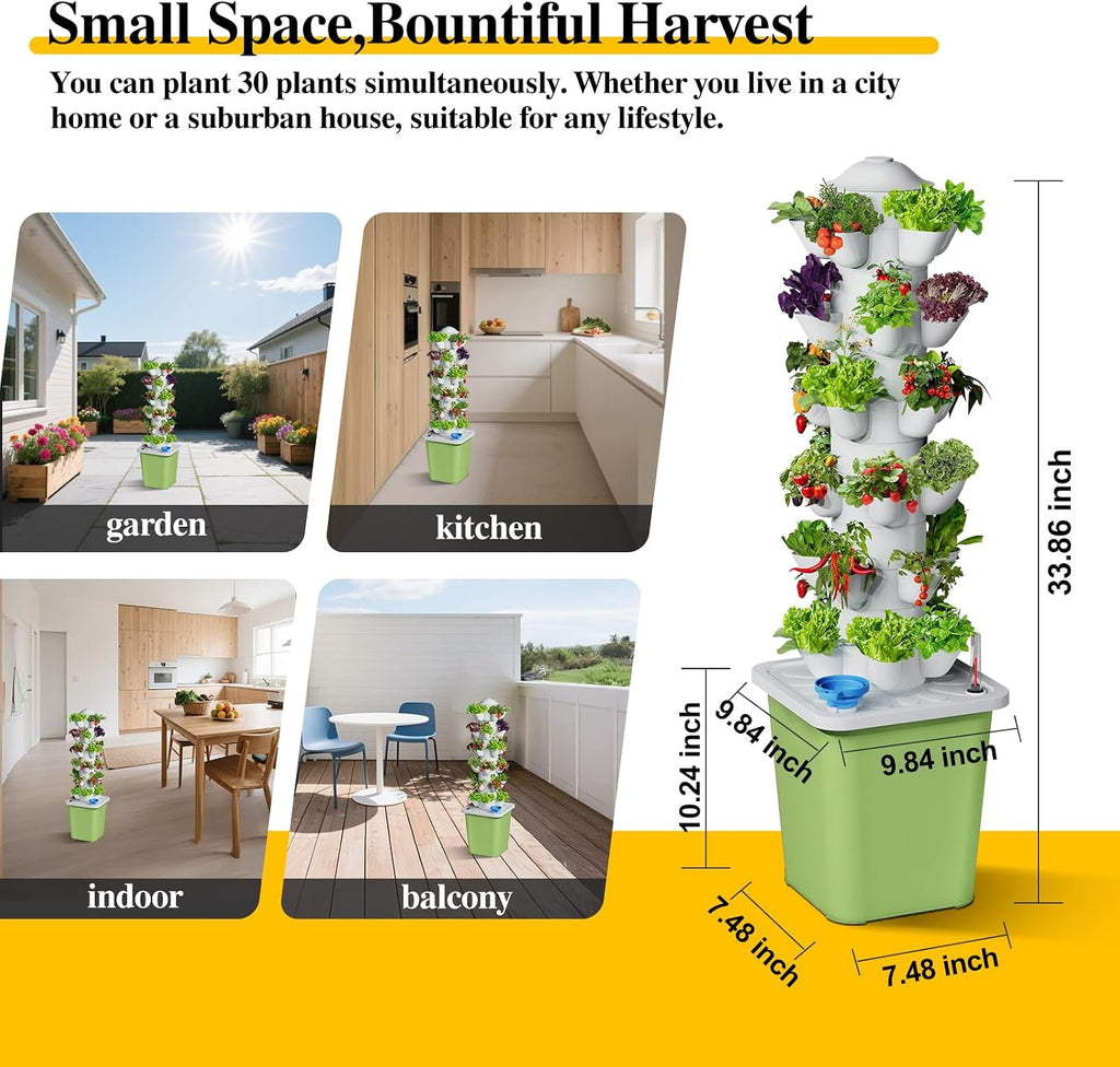 Hydroponics Growing System Kit, 30 Pots Vertical Garden Planter with Pump and Timer, Hydropoic Tower for Soilless