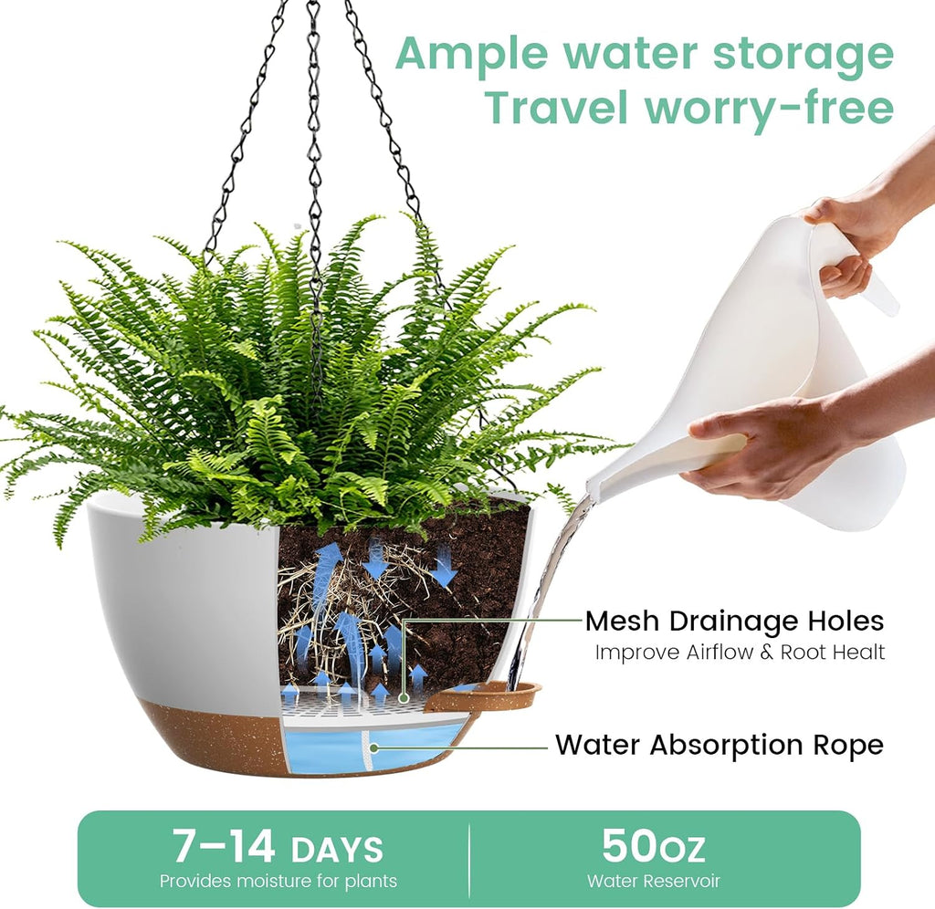 UOUZ 13 Inch 2 Pack Large Self Watering Hanging Planters for Indoor Outdoor Plants, Hanging Plant Pots with Removable