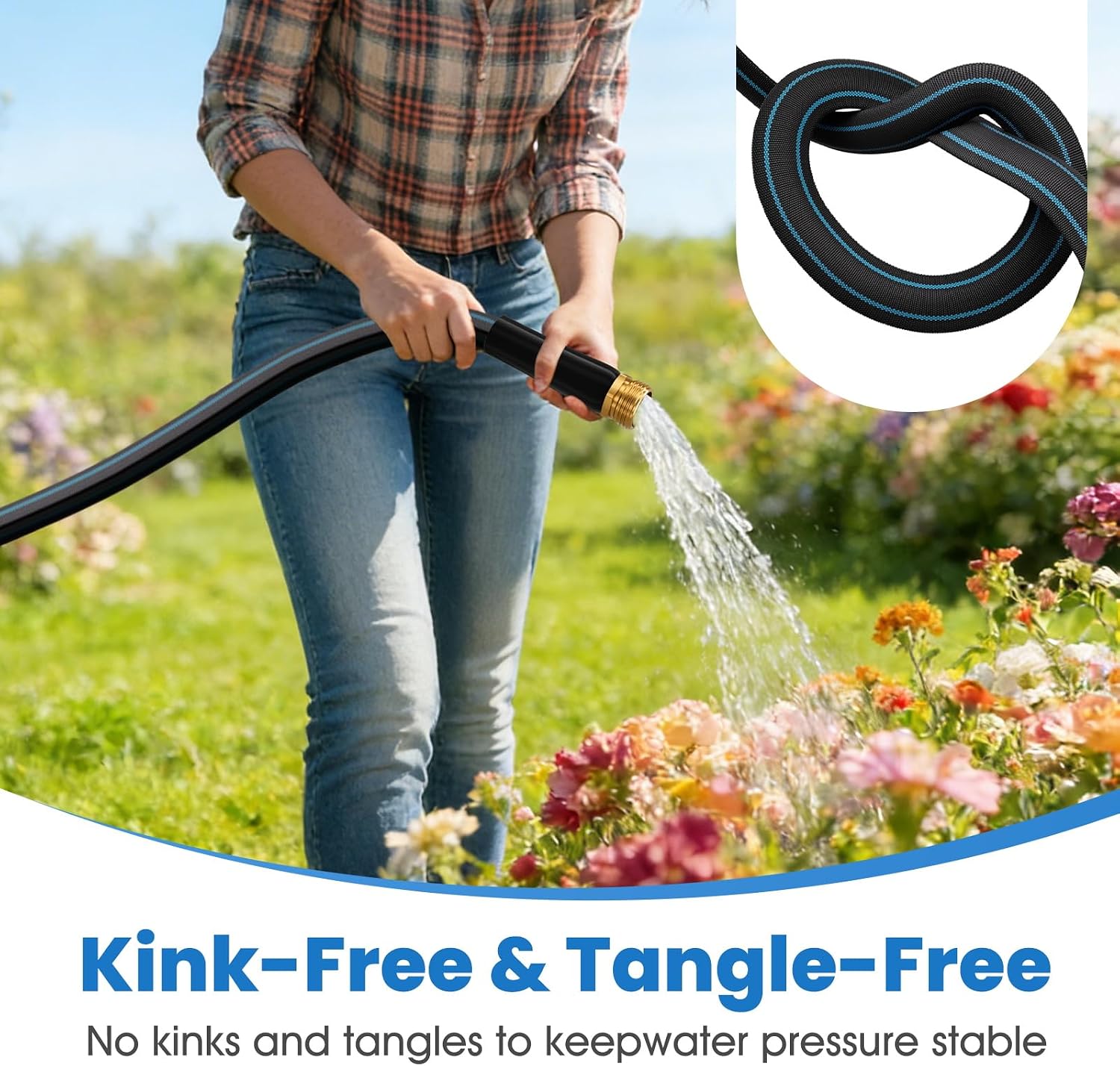 100FT Non-Expanding Garden Hose, Ultra Lightweight Water Hose, Kink-Free, Burst-Resistant, Durable & Flexible Hose