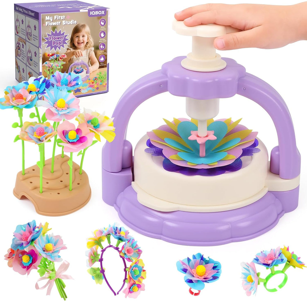 IQBOX Craft Kits Toys for 4 5 6 7 8 Year Old Girls Trendy Flower Making Kit