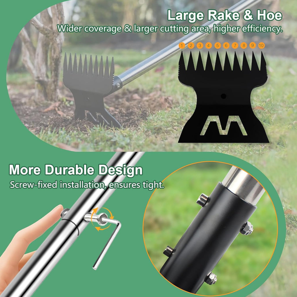Larger Weed Puller Tool with Long Handle, 2-in-1 Heavy Duty Weed Rake & Hoe | 10 Teeth Weeding Rake, 57" Long Handle