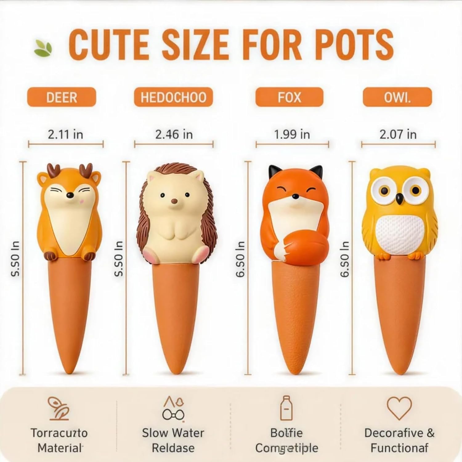 Terracotta Watering Spikes, Self Watering Globes Cute Animal Design Plant Waterers, Automatic Irrigation Stakes for